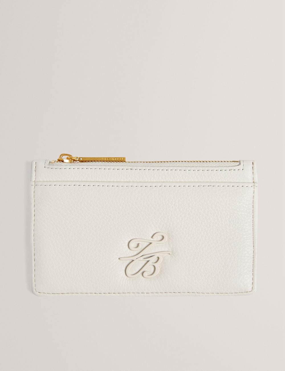 Ecru Ted Baker MARLEAH - TB Logo Leather Zip Card Holder Women Wallets | SG  8269-VGITW