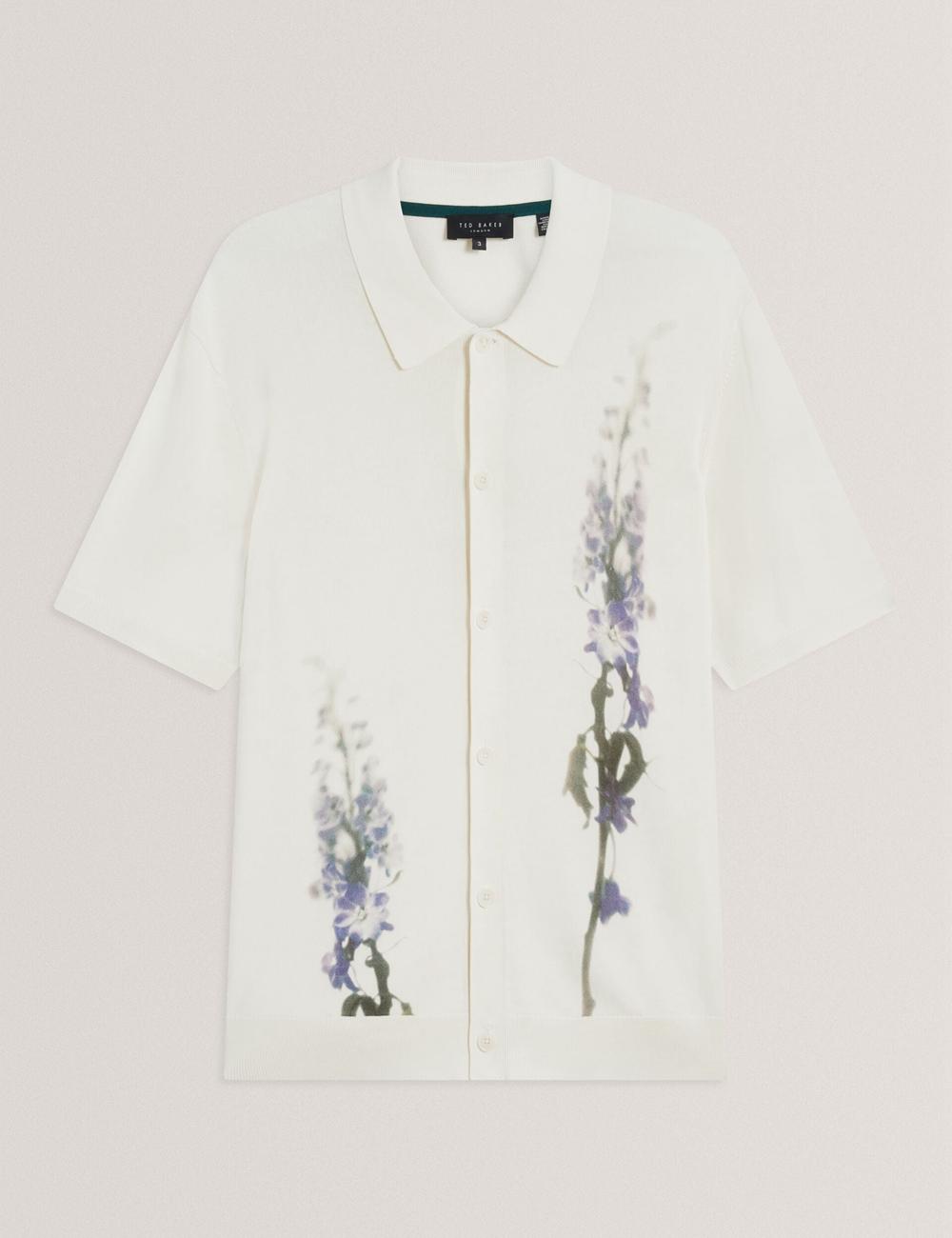 Ecru Ted Baker RUITS - Short Sleeve Floral Placement Men Polos Shirts | SG  3620-XZVNY