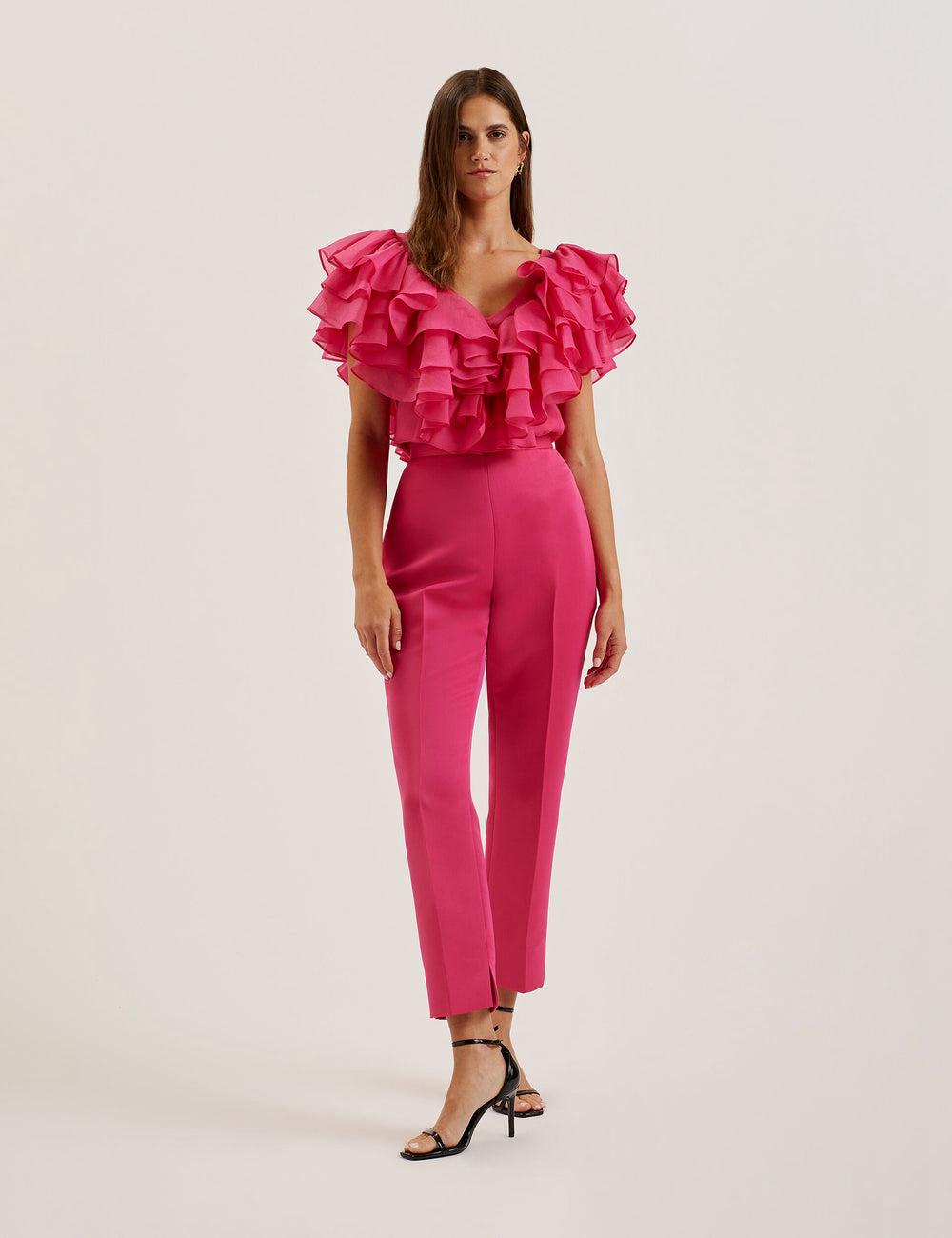 Fuchsia Ted Baker AKENIT - Satin Tailored Slim Leg Women Trousers | SG  2103-ORIAQ