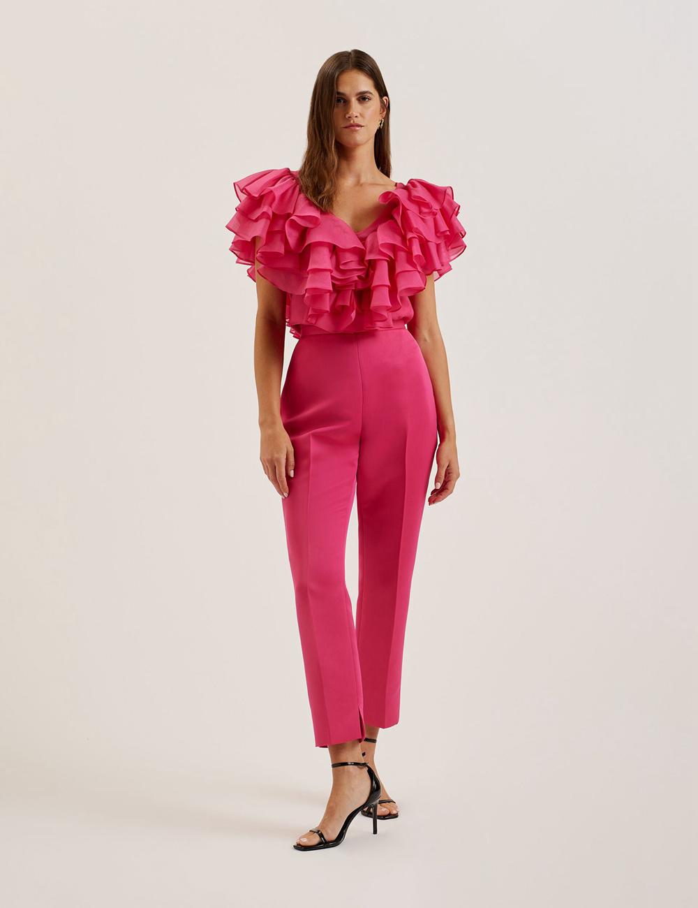 Fuchsia Ted Baker AKENIT - Satin Tailored Slim Leg Women Trousers | SG  2103-ORIAQ