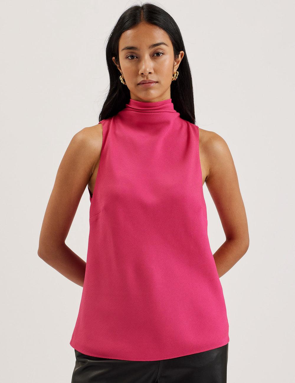 Fuchsia Ted Baker ANINI - Textured High Neck Sleeveless Top Women Blouses | SG  0165-CMBSJ