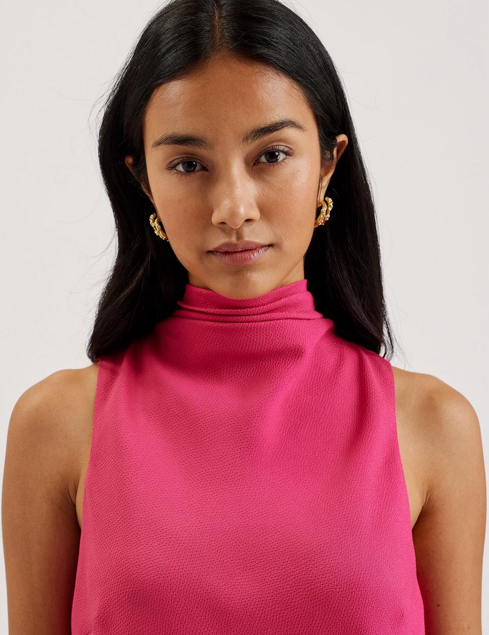 Fuchsia Ted Baker ANINI - Textured High Neck Sleeveless Top Women Blouses | SG  0165-CMBSJ