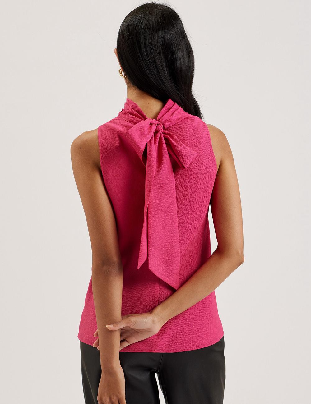 Fuchsia Ted Baker ANINI - Textured High Neck Sleeveless Top Women Blouses | SG  0165-CMBSJ
