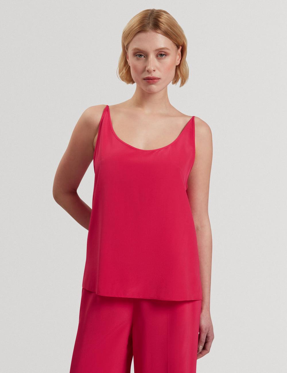 Fuchsia Ted Baker CADASA - Pure Silk Scoop Neck Cami Women Tops | SG  9458-DTMCG