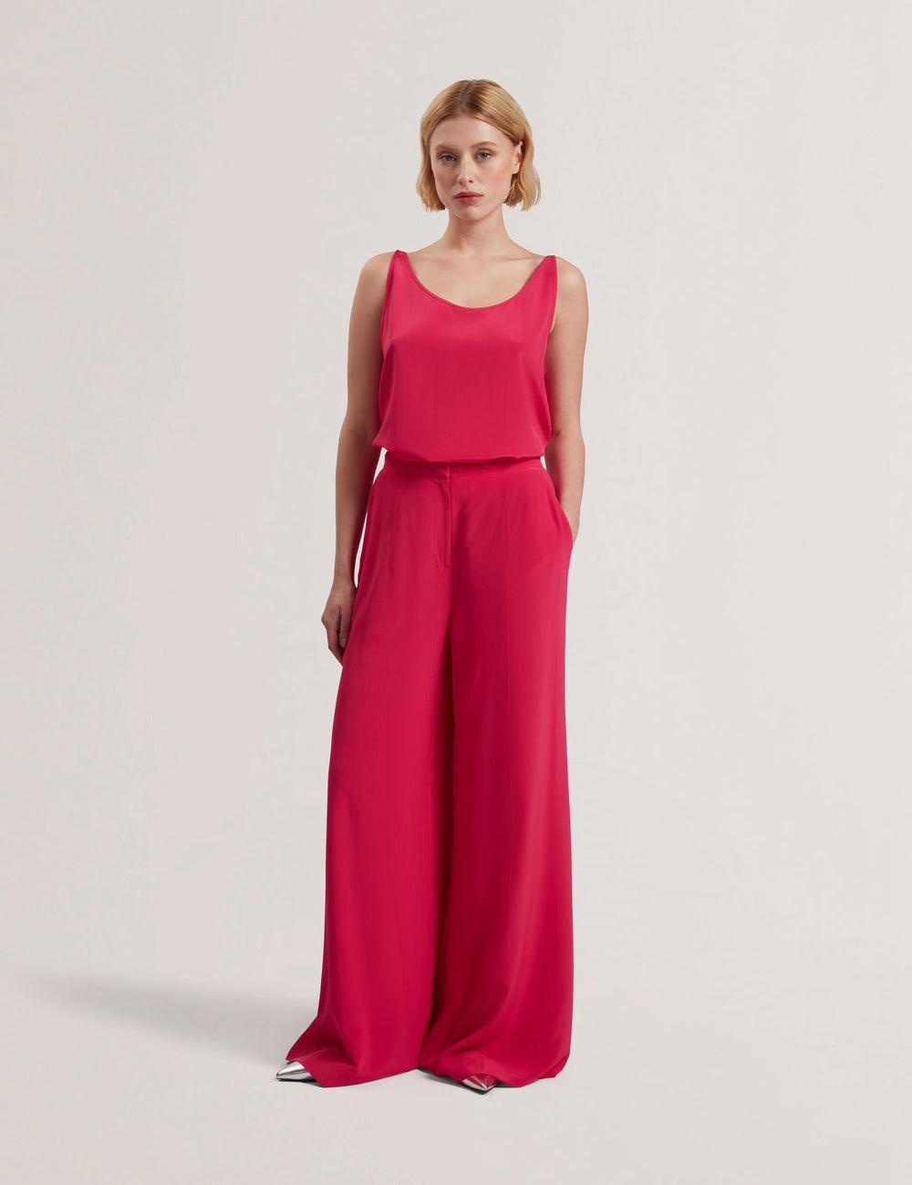 Fuchsia Ted Baker CARLOET - Silk Wide Leg Tailored Women Trousers | SG  8452-UBPNY