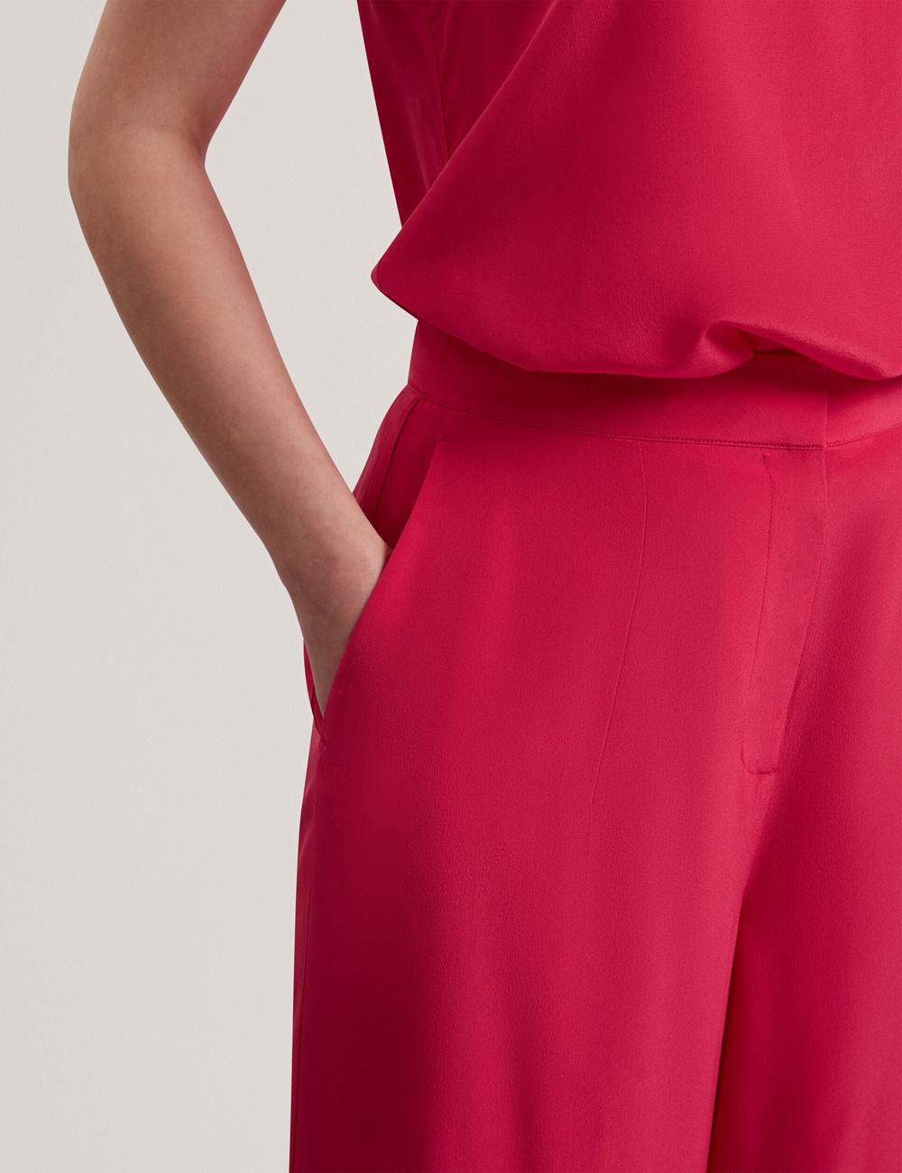 Fuchsia Ted Baker CARLOET - Silk Wide Leg Tailored Women Trousers | SG  8452-UBPNY