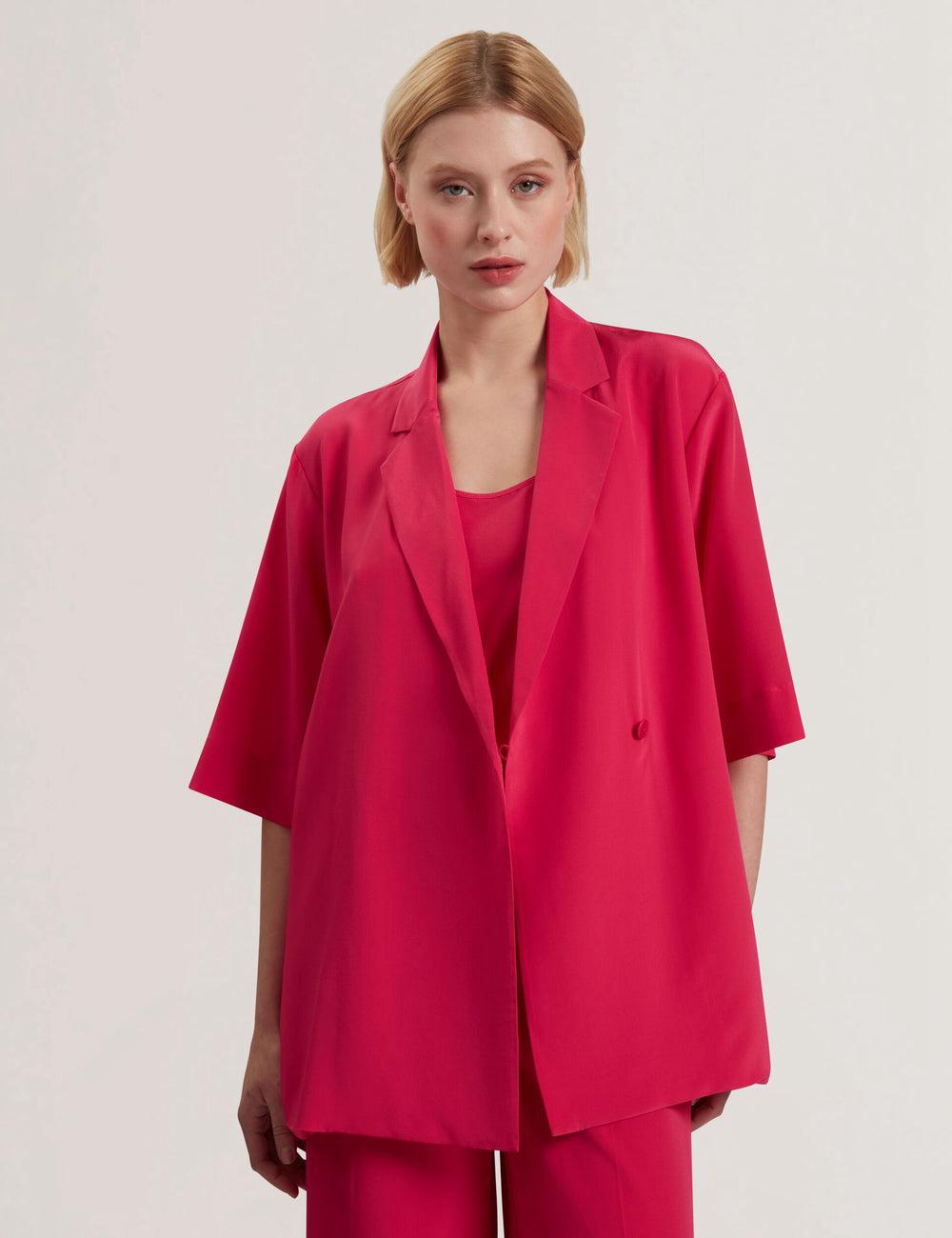 Fuchsia Ted Baker CARLOE - Silk Short Sleeve Women Blazers | SG  0617-CATVQ