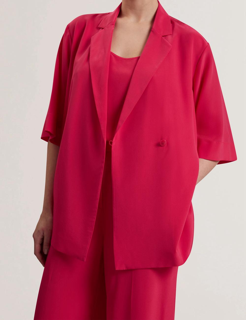 Fuchsia Ted Baker CARLOE - Silk Short Sleeve Women Blazers | SG  0617-CATVQ