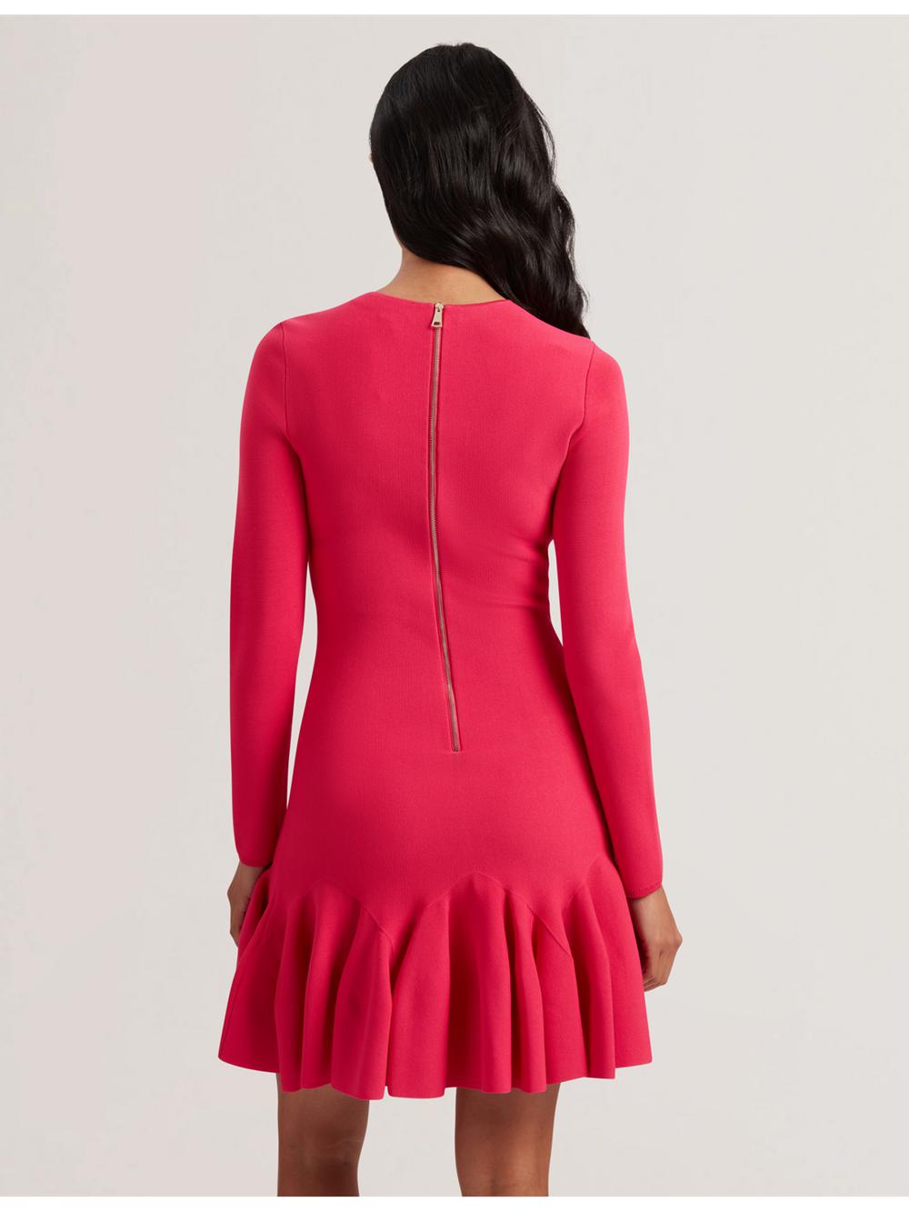 Fuchsia Ted Baker LOISSS - Flounce Hem Long Sleeve Knitted Women Mini Dresses | SG  1068-JXRWY