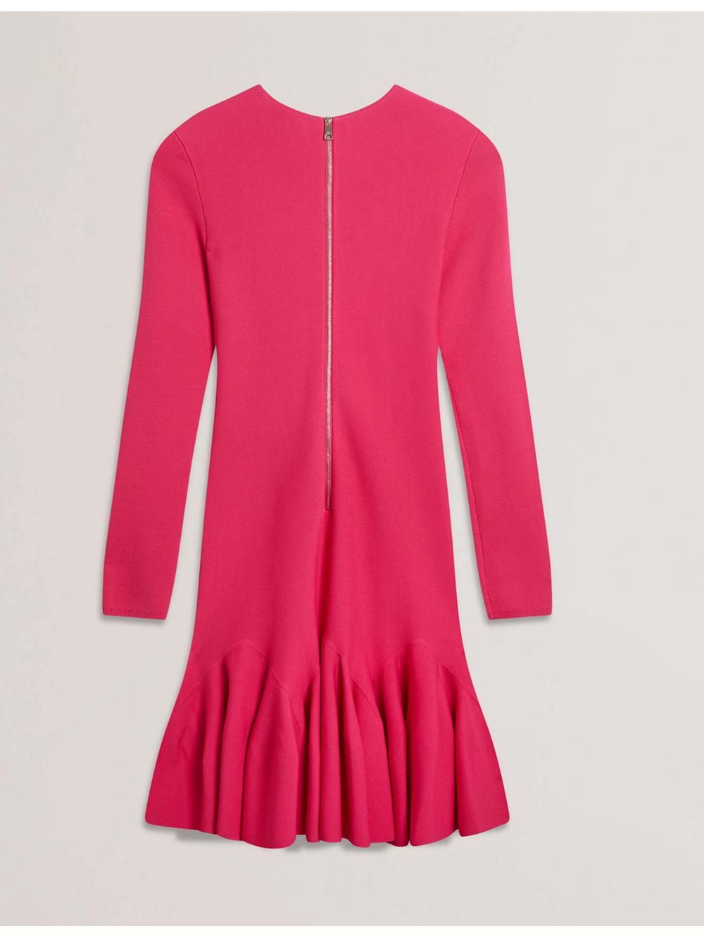 Fuchsia Ted Baker LOISSS - Flounce Hem Long Sleeve Knitted Women Mini Dresses | SG  1068-JXRWY
