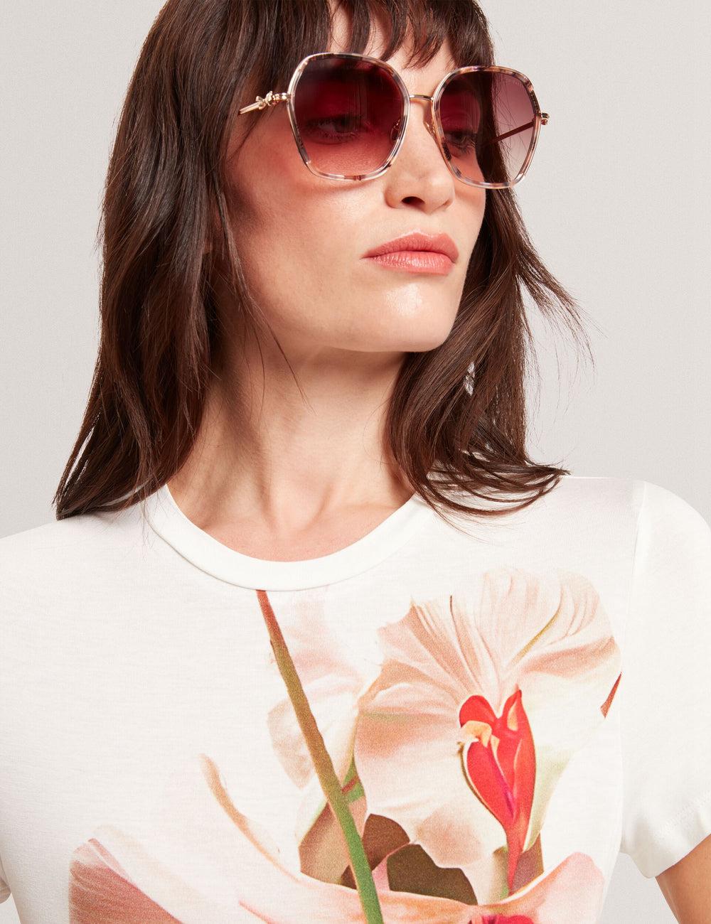 Gloss Pattern Ted Baker KIRA - Oversized Metal Frame Hexagon Women Sunglasses | SG  3176-CLISY