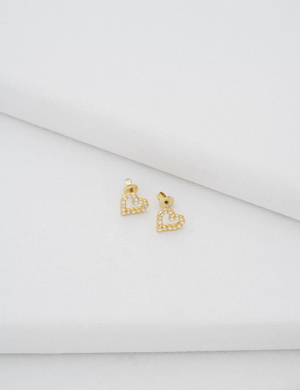 Gold Ted Baker AMORINA -Crystal Open Heart Stud Women Earrings | SG  0839-MRFIY