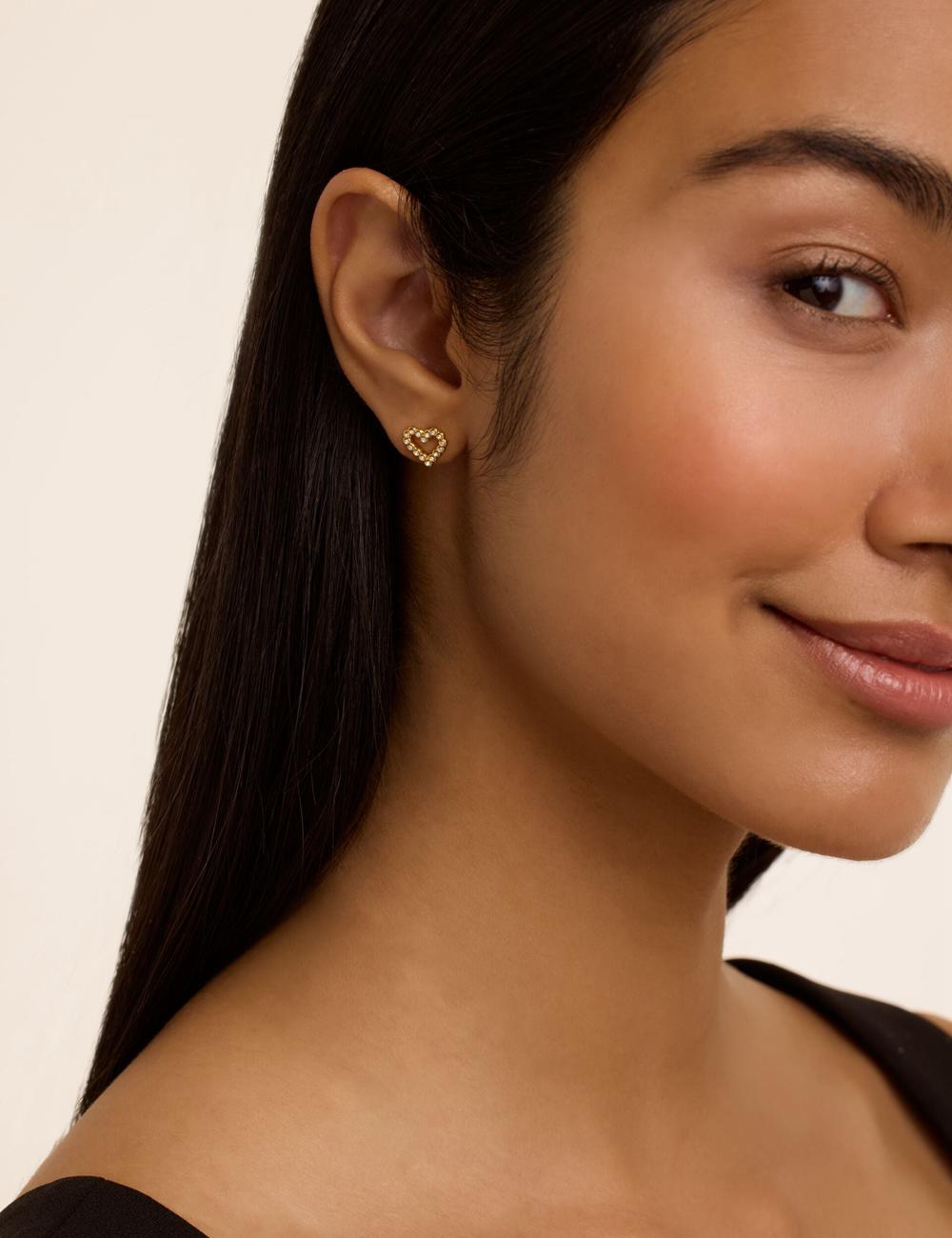 Gold Ted Baker AMORINA -Crystal Open Heart Stud Women Earrings | SG  0839-MRFIY