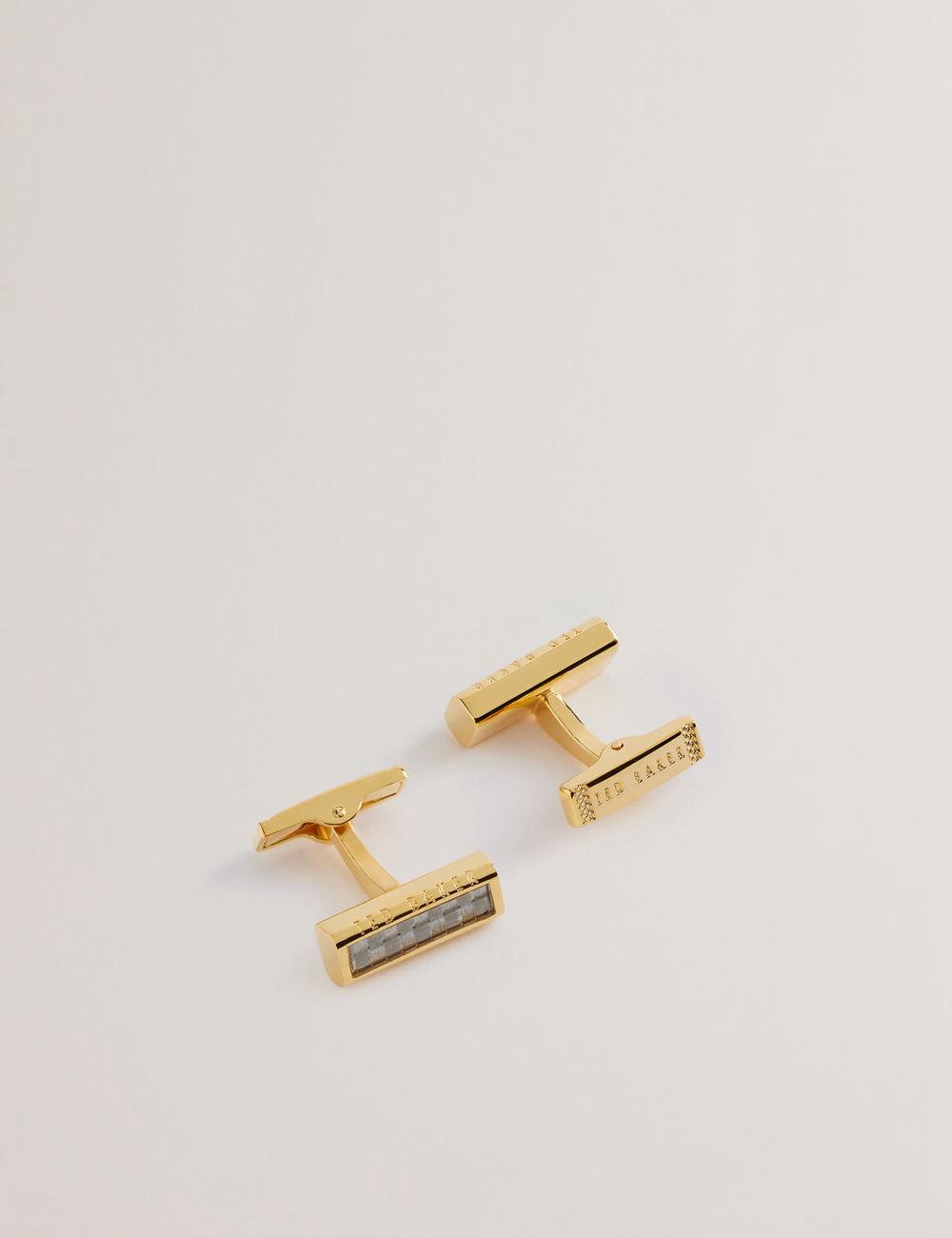 Gold Ted Baker CARBIE - Carbon Fibre Bar Metal Men Cufflinks | SG  8057-XYMWZ