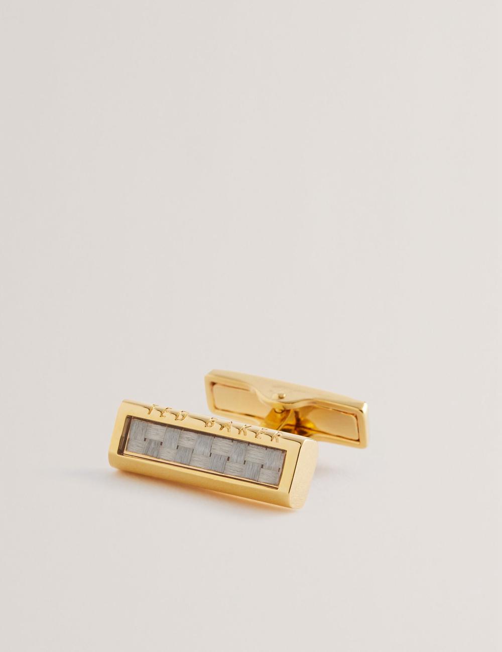 Gold Ted Baker CARBIE - Carbon Fibre Bar Metal Men Cufflinks | SG  8057-XYMWZ