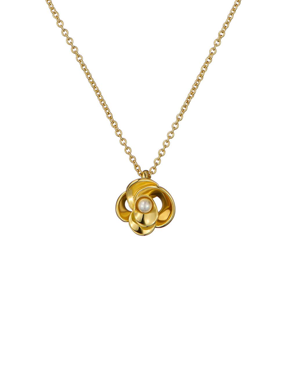 Gold Ted Baker FLORA - Pearl Detail Flower Pendant Women Necklaces | SG  6974-CMIOJ