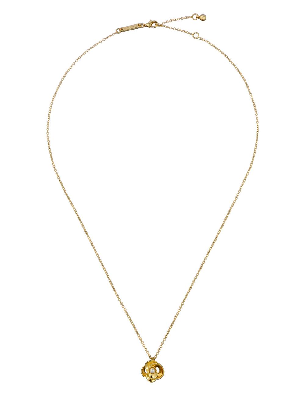 Gold Ted Baker FLORA - Pearl Detail Flower Pendant Women Necklaces | SG  6974-CMIOJ