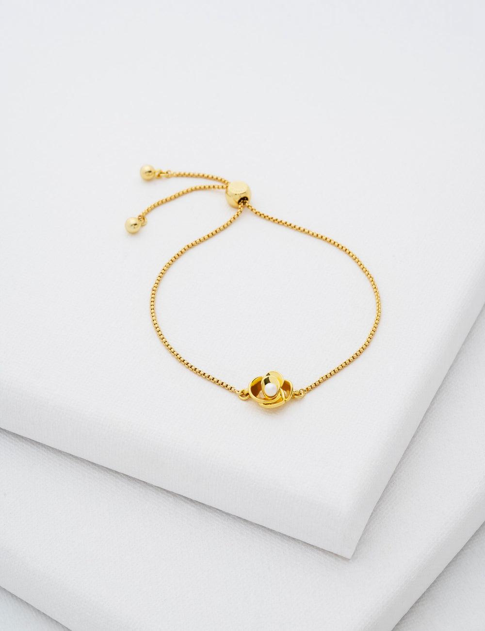 Gold Ted Baker FLORIE - Pearl Flower Adjustable Chain Women Bracelets | SG  2059-CASGK