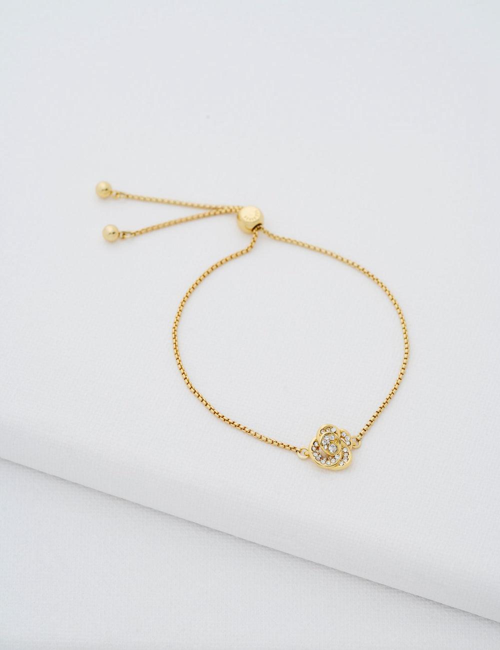Gold Ted Baker FLORINA - Crystal Flower Adjustable Women Bracelets | SG  2649-ZMBQE