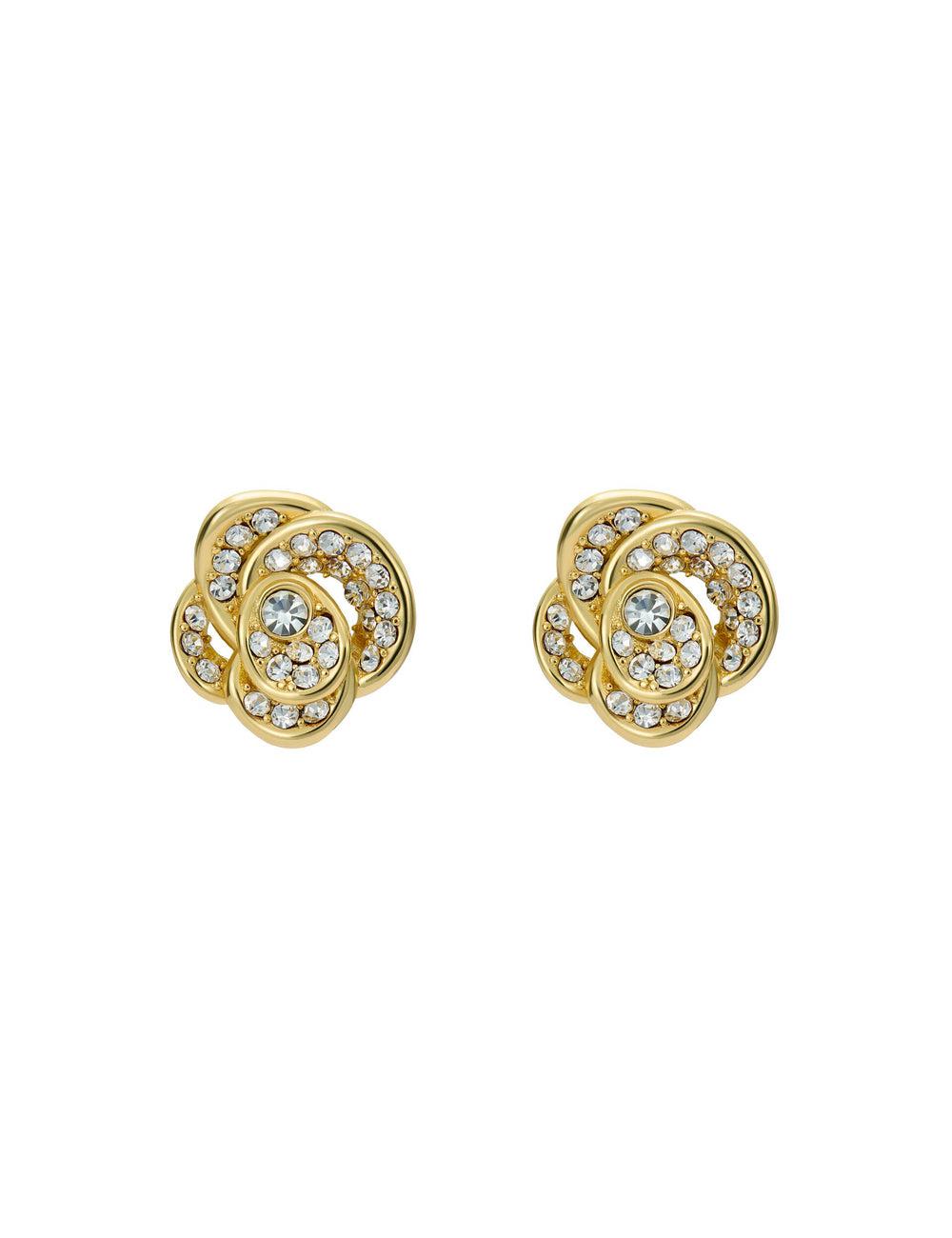 Gold Ted Baker FLORINE - Crystal Flower Stud Women Earrings | SG  1693-DTNVS
