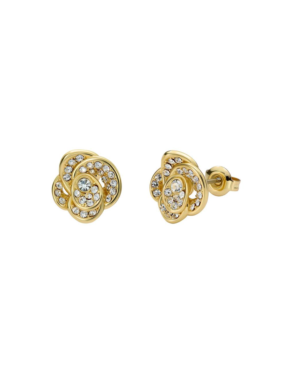 Gold Ted Baker FLORINE - Crystal Flower Stud Women Earrings | SG  1693-DTNVS