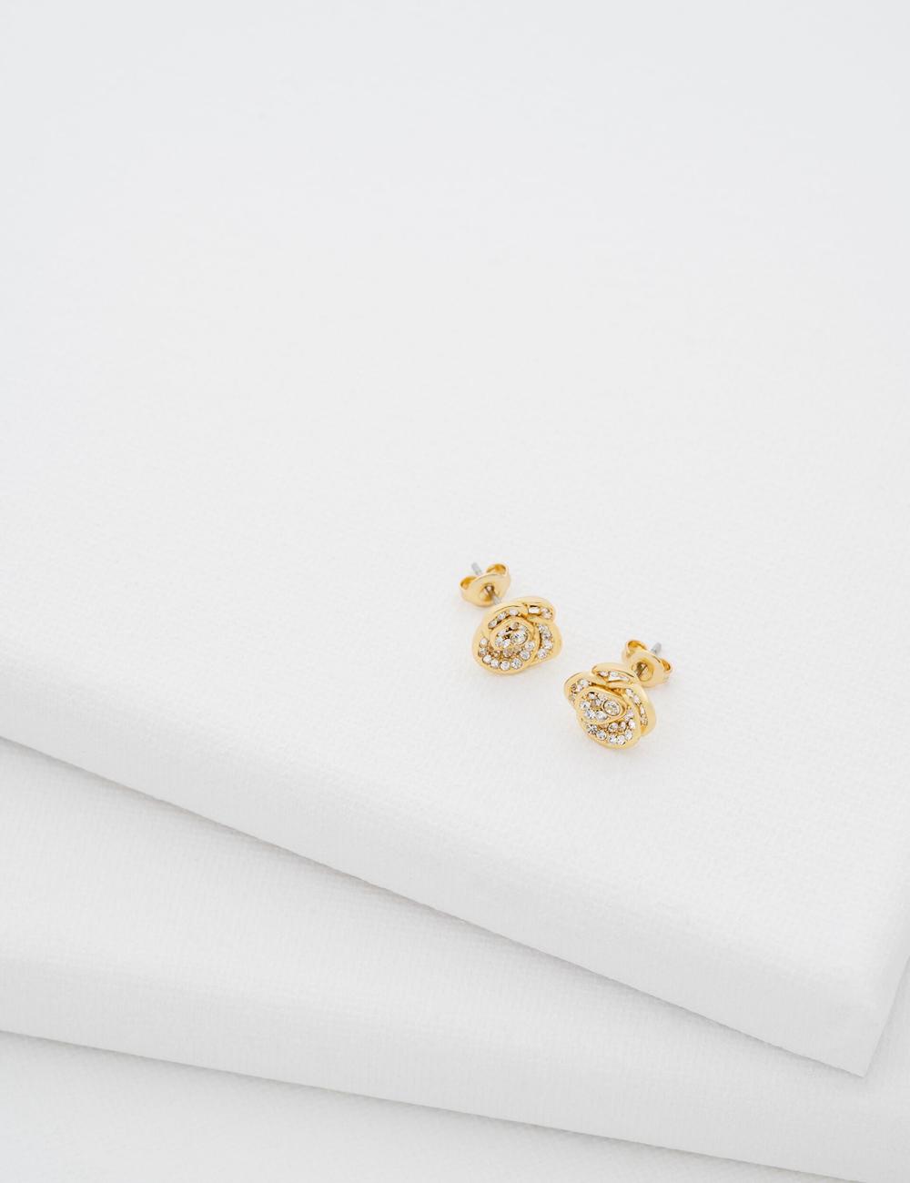 Gold Ted Baker FLORINE - Crystal Flower Stud Women Earrings | SG  1693-DTNVS