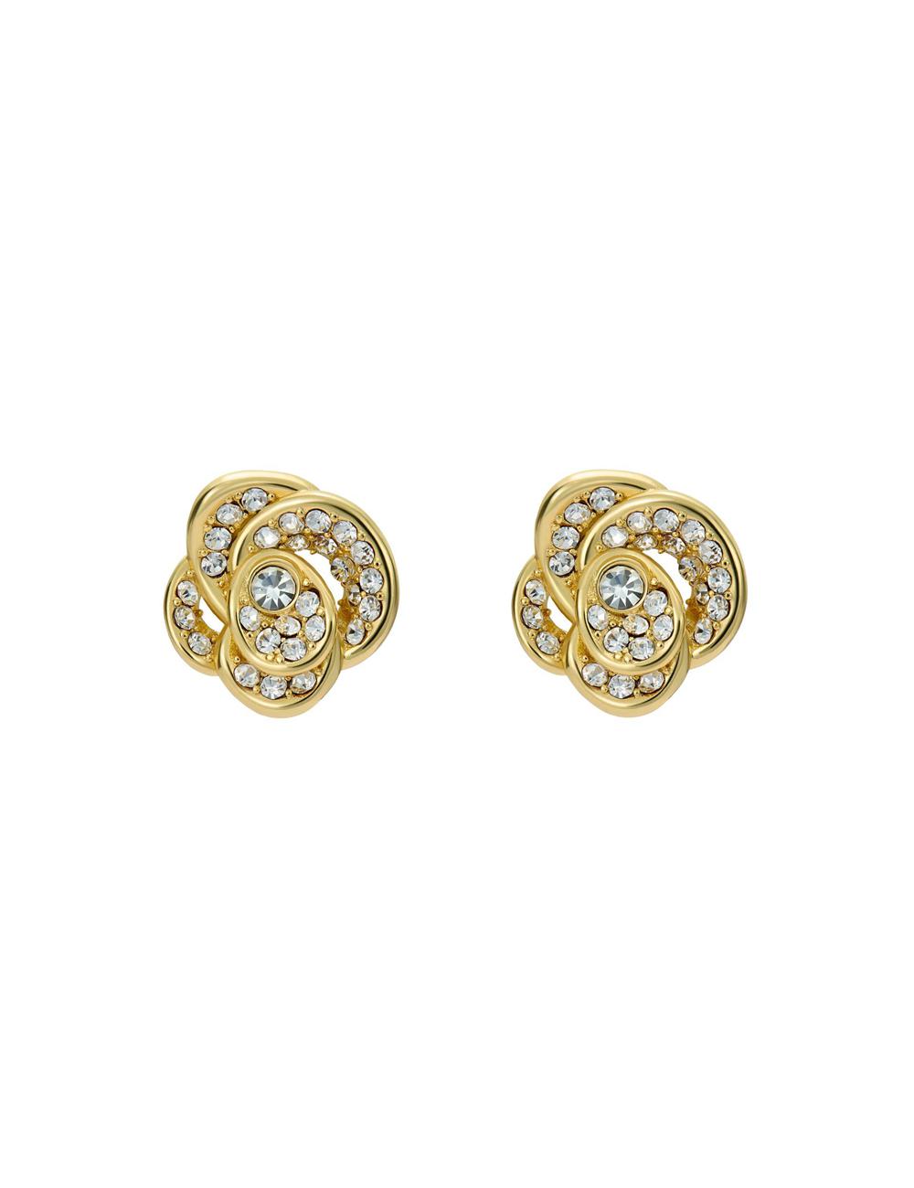 Gold Ted Baker FLORINE - Crystal Flower Stud Women Earrings | SG  1693-DTNVS