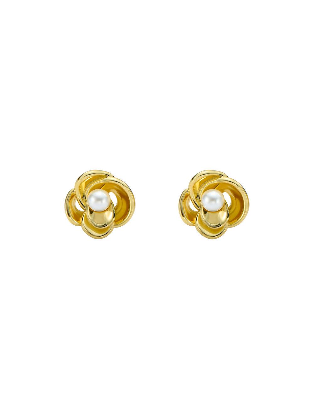 Gold Ted Baker FLO - Pearl Flower Stud Women Earrings | SG  8463-YAPUQ
