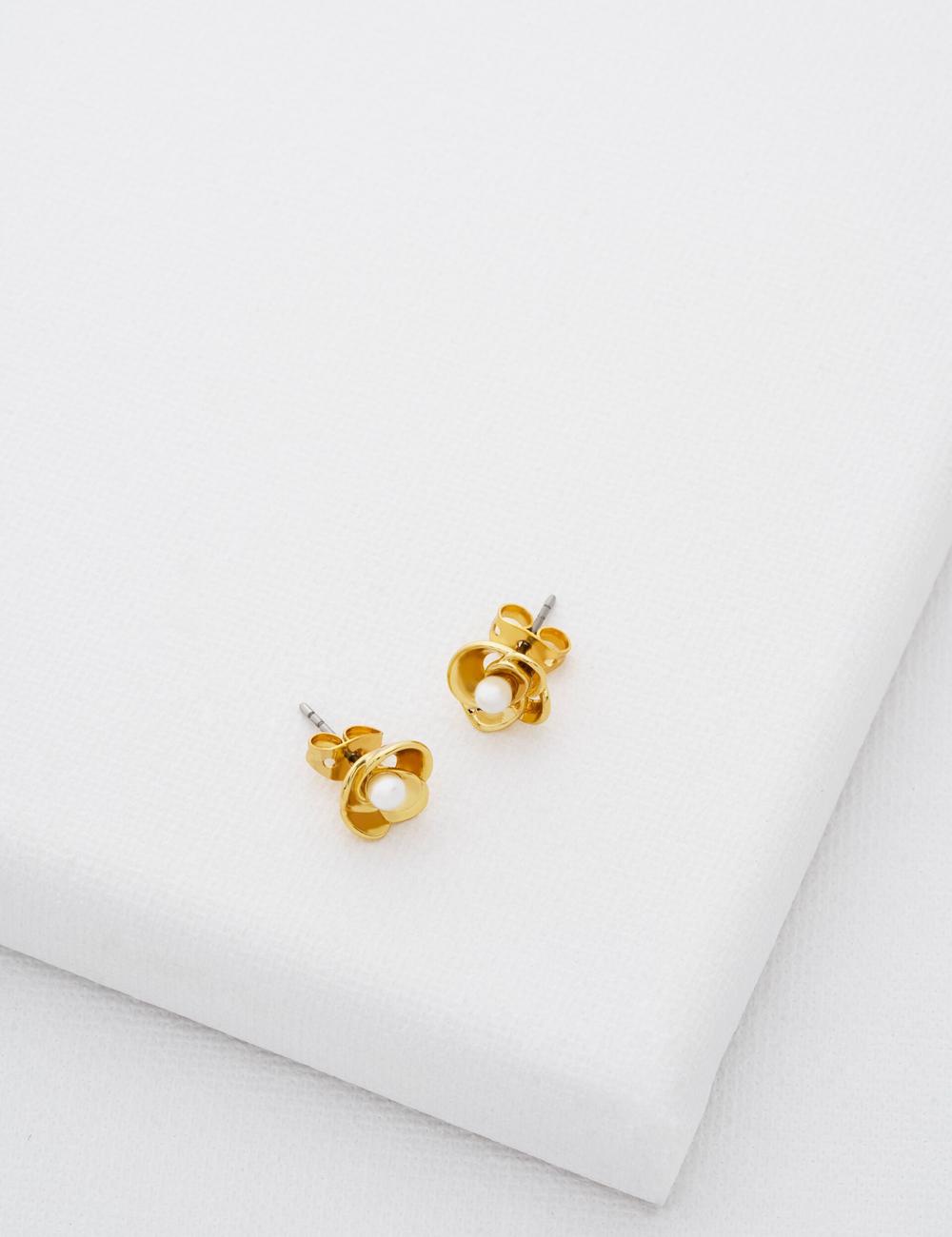 Gold Ted Baker FLO - Pearl Flower Stud Women Earrings | SG  8463-YAPUQ