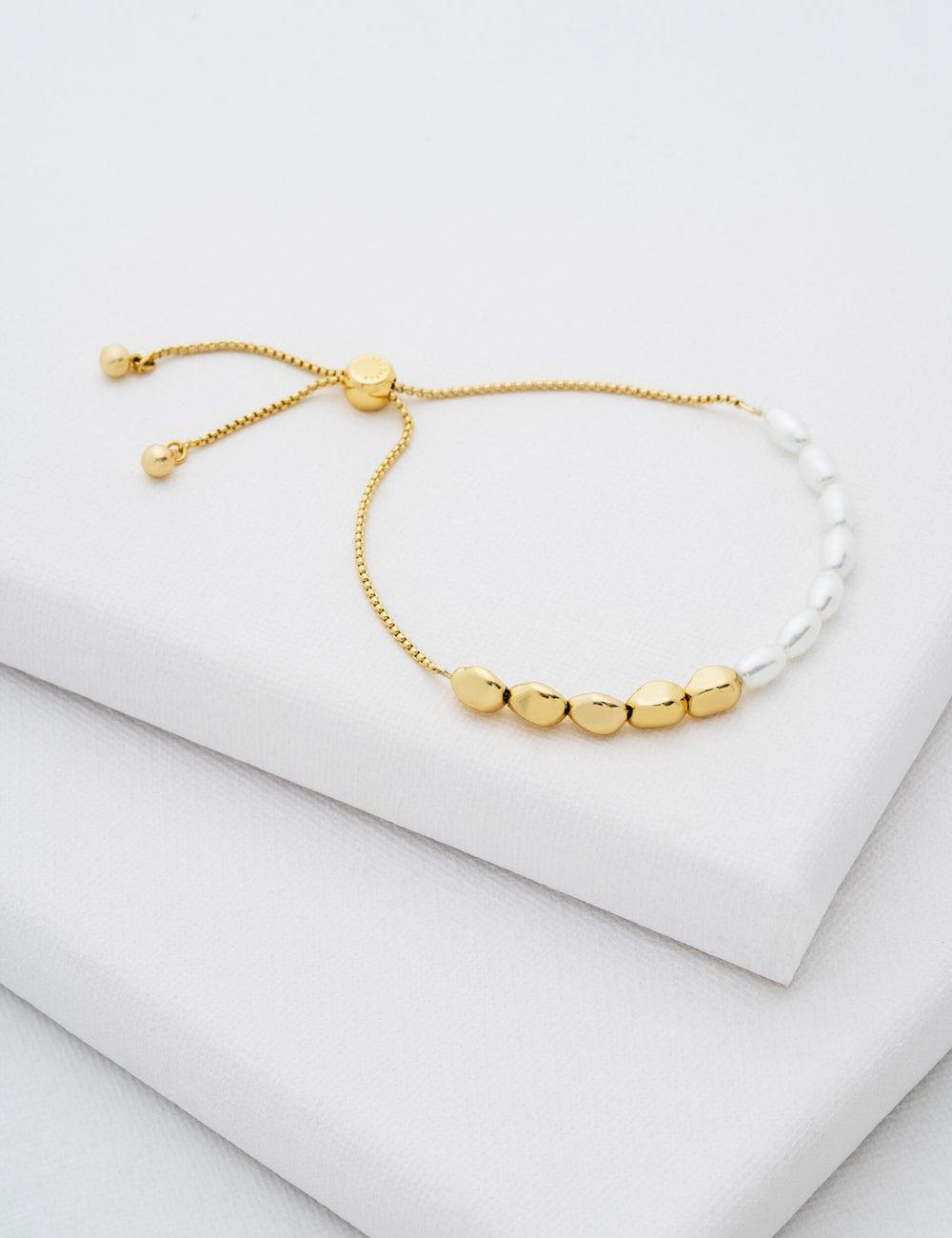 Gold Ted Baker INELA - Island Pearl Bead Adjustable Women Bracelets | SG  1036-THFZC