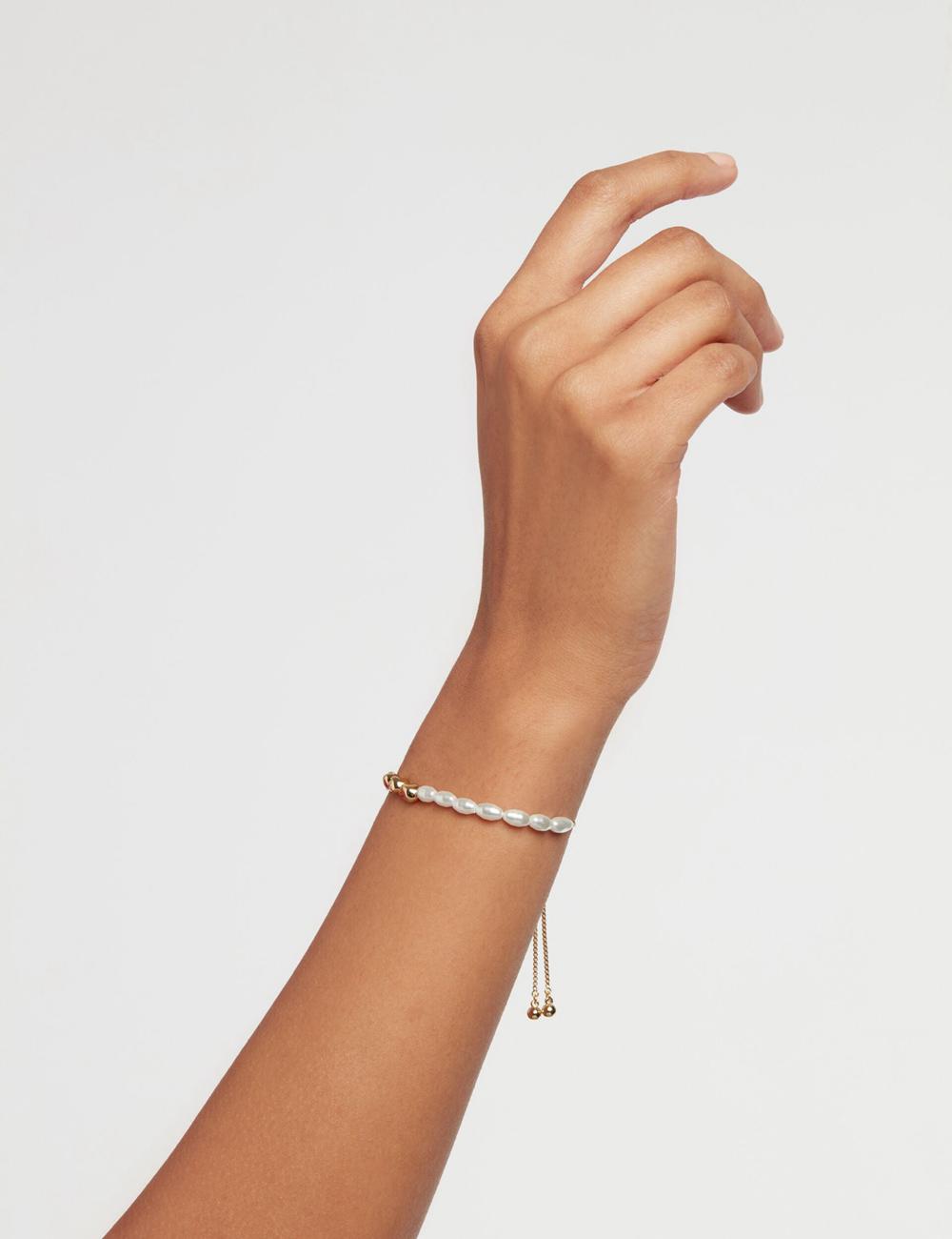 Gold Ted Baker INELA - Island Pearl Bead Adjustable Women Bracelets | SG  1036-THFZC