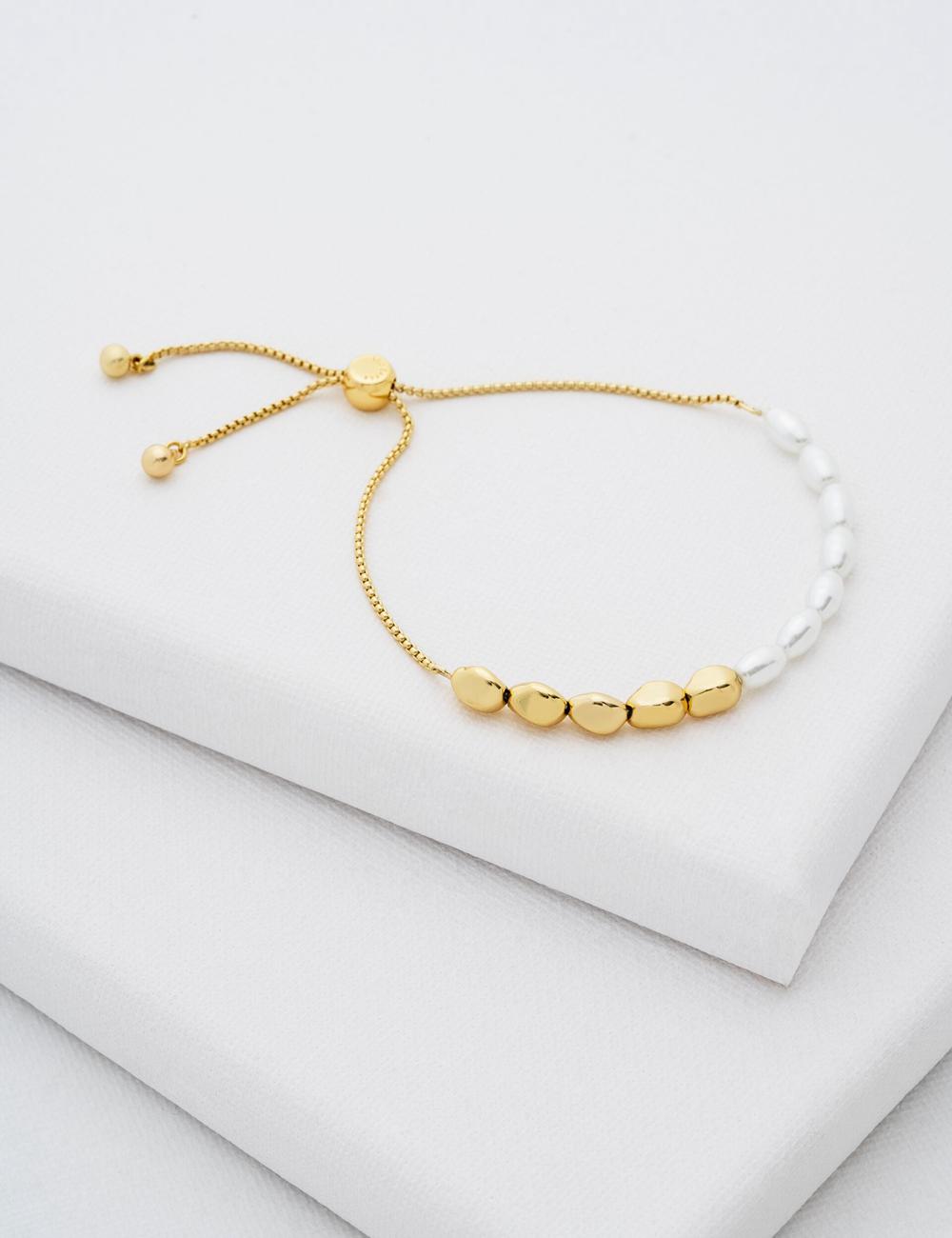 Gold Ted Baker INELA - Island Pearl Bead Adjustable Women Bracelets | SG  1036-THFZC