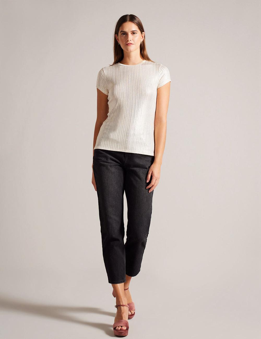 Gold Ted Baker KATRINO - Metallic Short Sleeve Crew Neck Women Tops | SG  4769-GHSWV