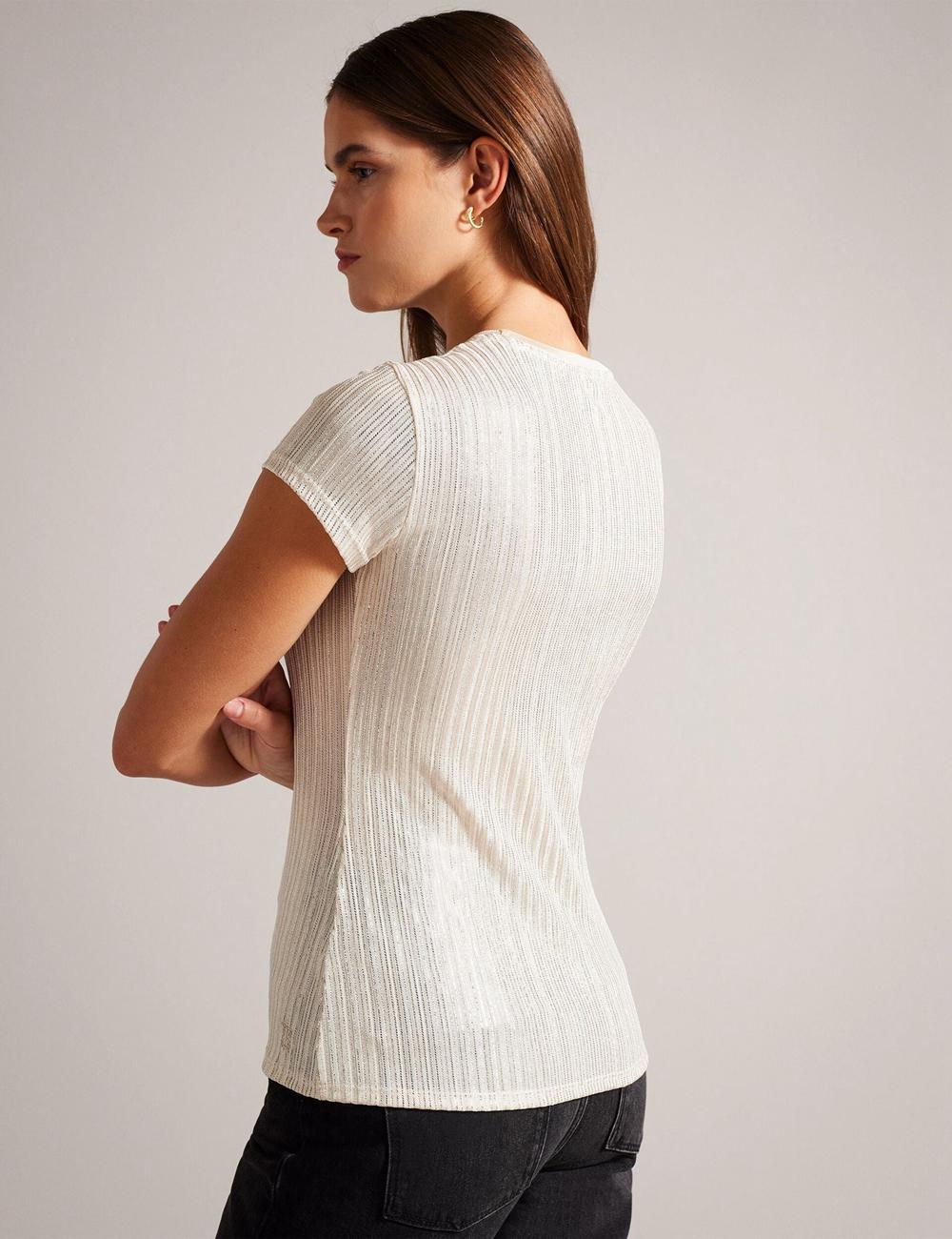 Gold Ted Baker KATRINO - Metallic Short Sleeve Crew Neck Women Tops | SG  4769-GHSWV