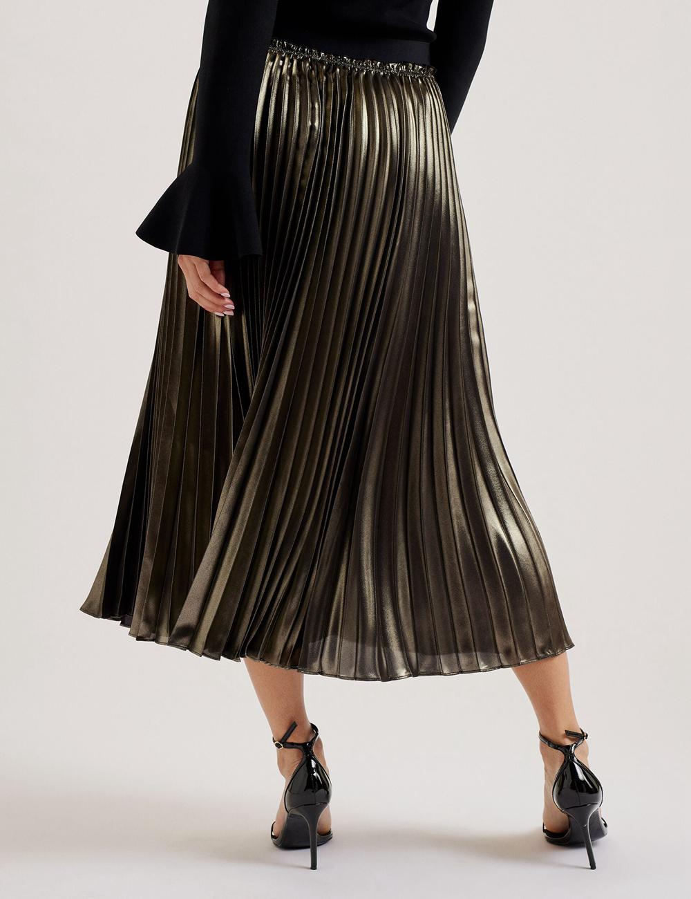Gold Ted Baker KESE - Metallic Pleated A-Line Women Midi Skirts | SG  5390-JAKVY