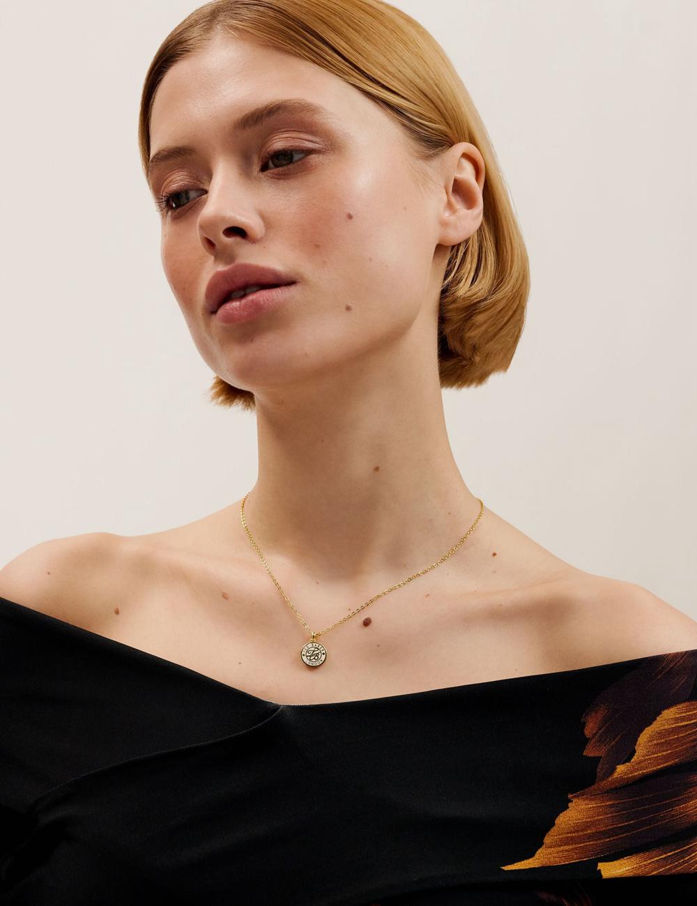 Gold Ted Baker MONELLA - Monogram Logo Coin Pendant Women Necklaces | SG  1980-TIVUQ