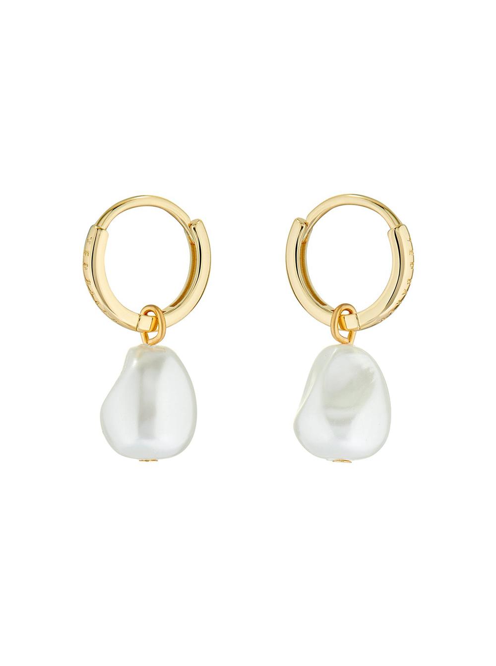 Gold Ted Baker PERIAA - Pearl Drop Pendant Huggie Women Earrings | SG  3485-HYNGB