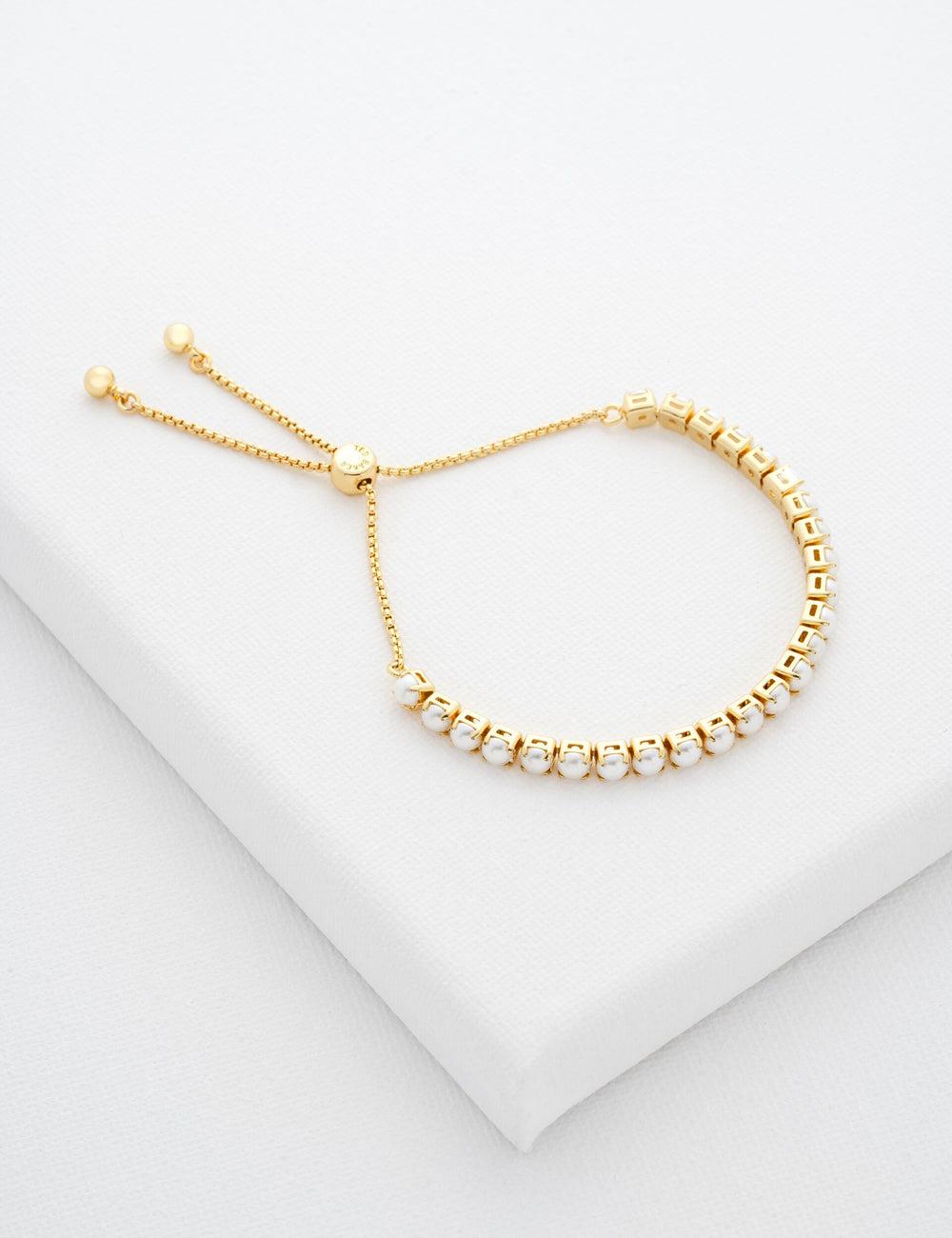 Gold Ted Baker PERRMEL - Pearl Adjustable Tennis Women Bracelets | SG  9413-MHCRQ