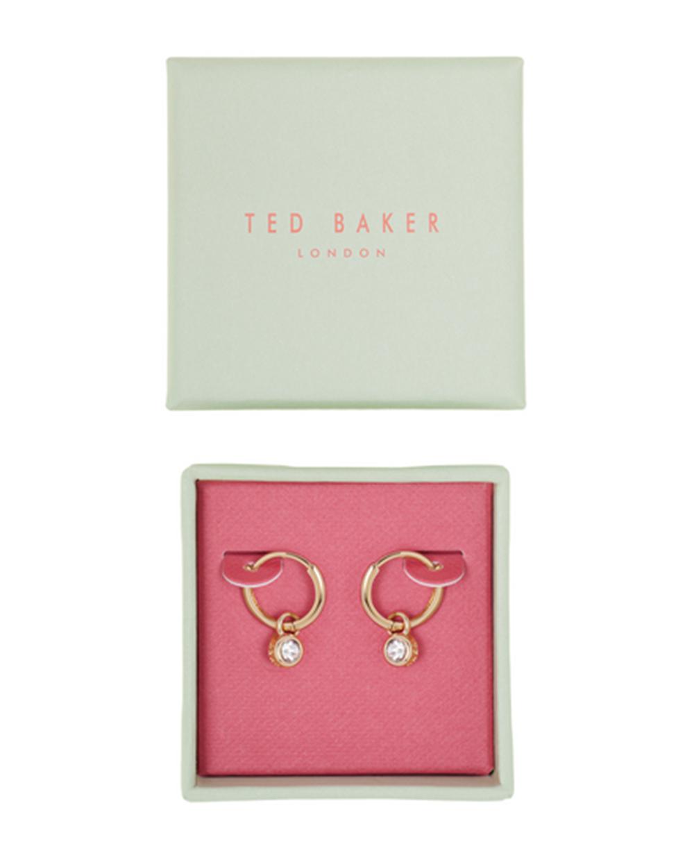 Gold Ted Baker SINALAA - Crystal Pendant Huggie Women Earrings | SG  0784-RHVJU