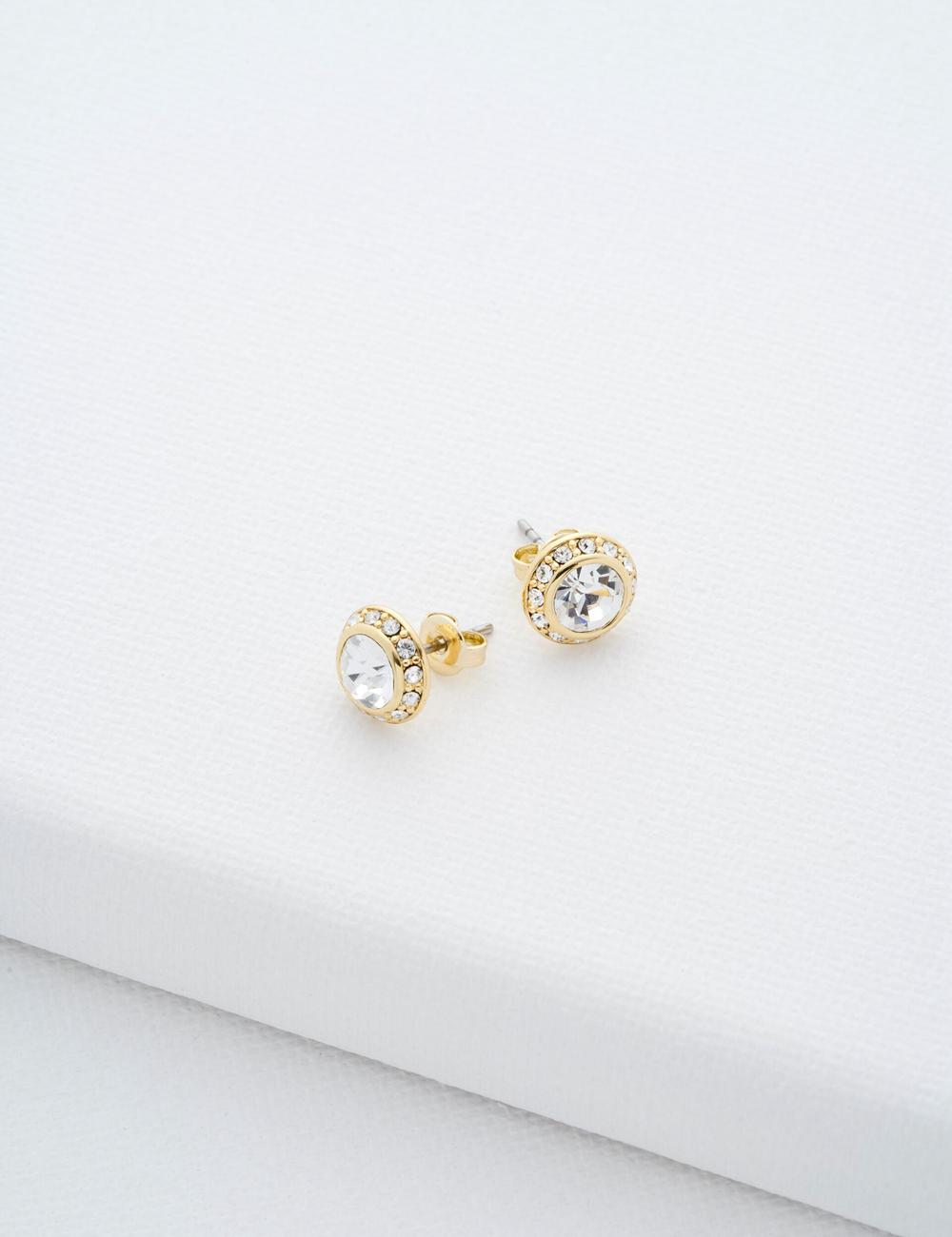 Gold Ted Baker SOLETIA - Solitaire Sparkle Crystal Stud Women Earrings | SG  0514-MQBSZ