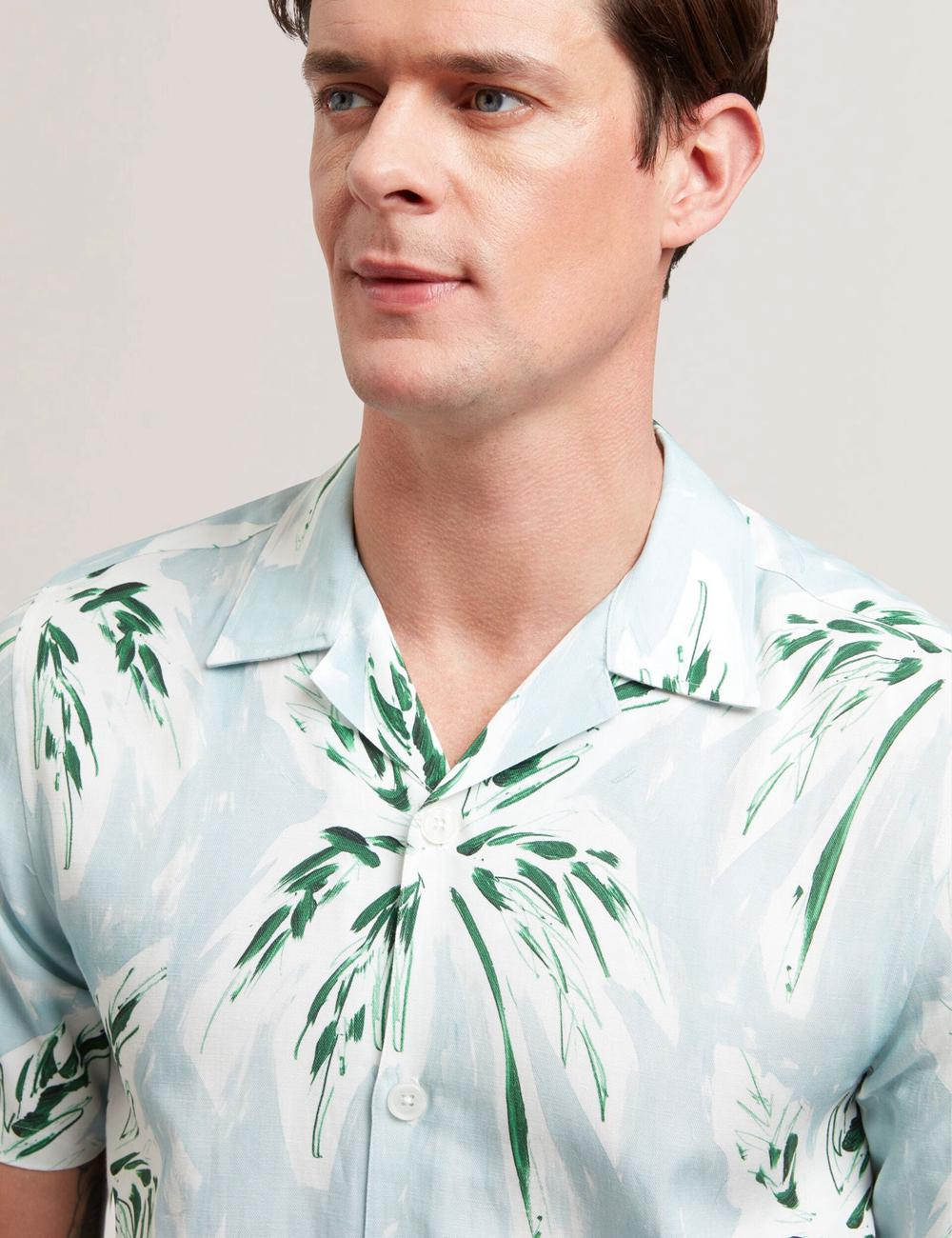 Green Ted Baker BOCHE - Short Sleeve Regular Tropical Palm Tree Men Casual Shirts | SG  1058-FMABU