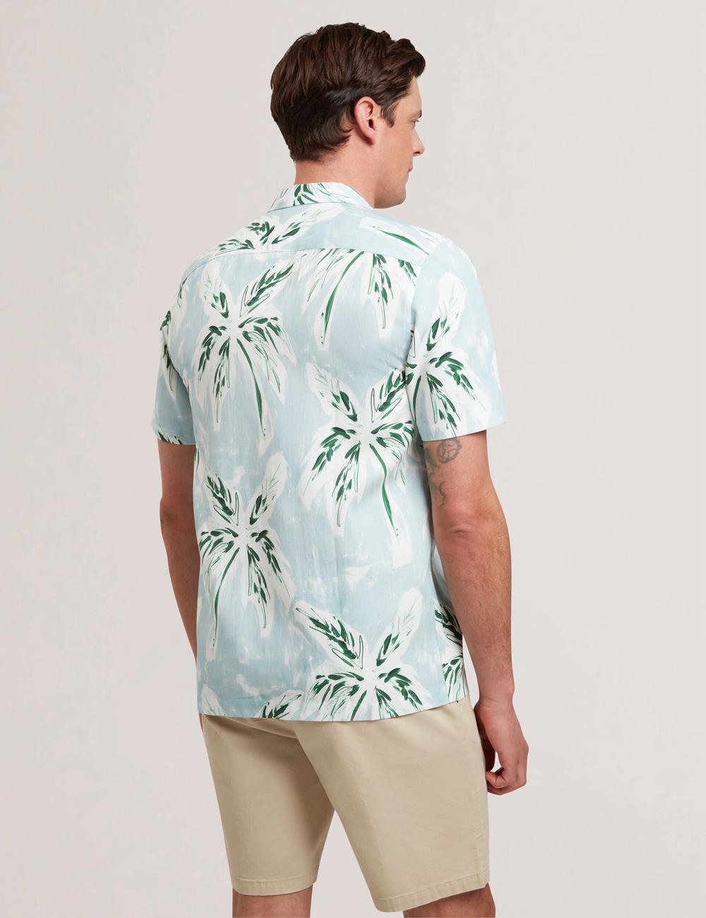 Green Ted Baker BOCHE - Short Sleeve Regular Tropical Palm Tree Men Casual Shirts | SG  1058-FMABU