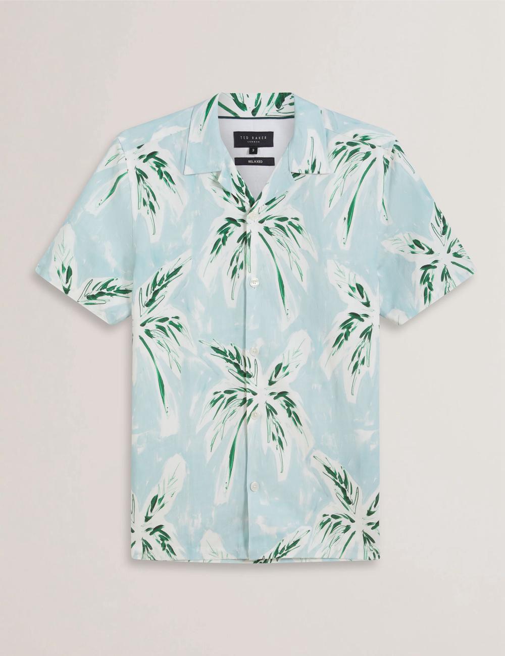 Green Ted Baker BOCHE - Short Sleeve Regular Tropical Palm Tree Men Casual Shirts | SG  1058-FMABU