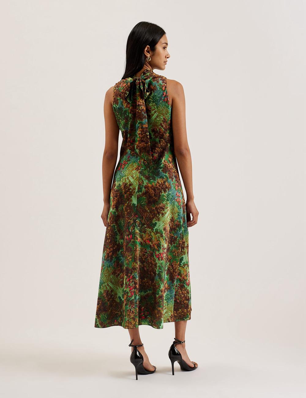 Green Ted Baker EYVA - Satin Printed High Neck Midi Slip Women Midi Dresses | SG  2185-WKPRX
