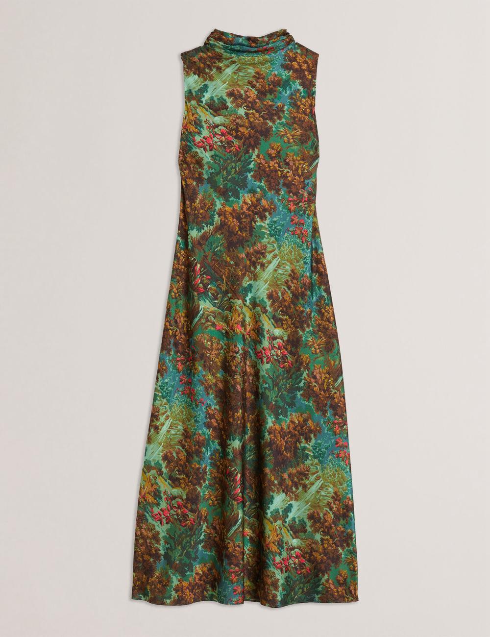 Green Ted Baker EYVA - Satin Printed High Neck Midi Slip Women Midi Dresses | SG  2185-WKPRX