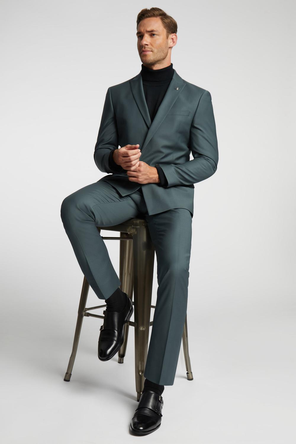Green Ted Baker LUNANTS - Wool Blend Slim Suit Men Trousers | SG  5426-YWXUG