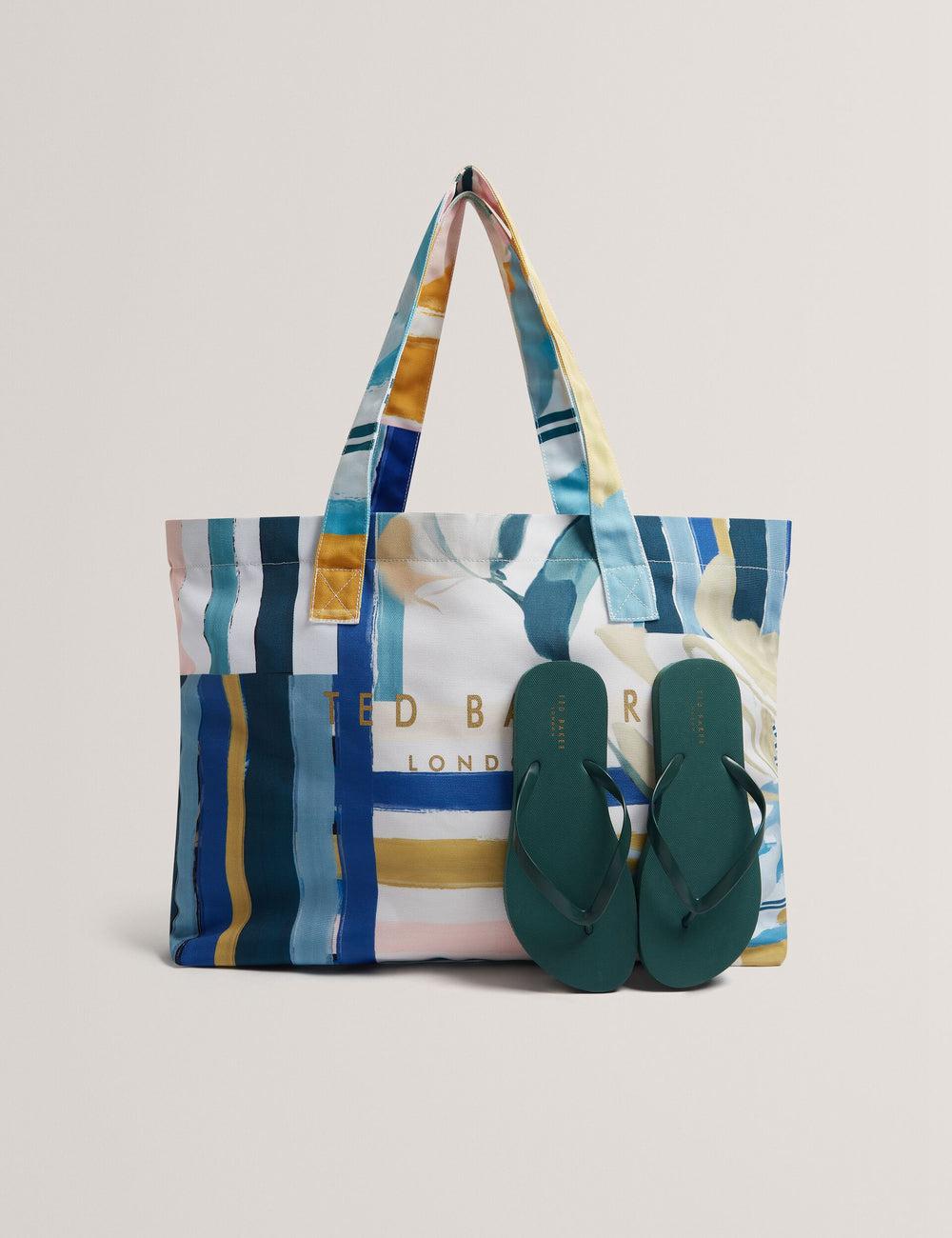 Green Ted Baker SHELYSS - Printed Beach & Flip Flops Set Women Tote Bags | SG  6520-SOHQK