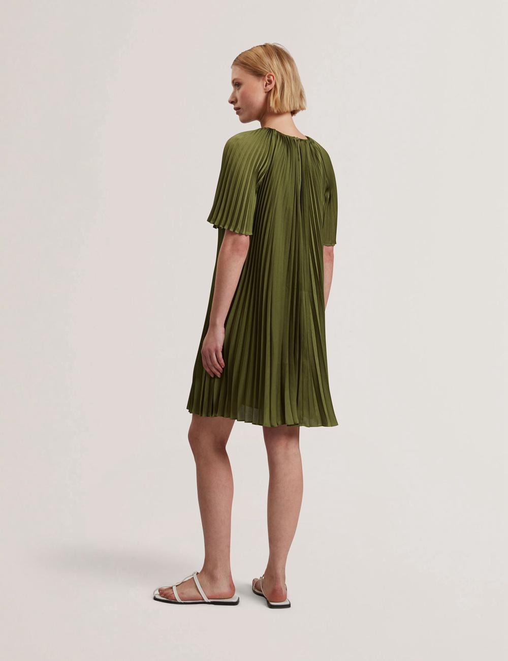 Green Ted Baker VINLAA - Floral Graphic Pleated Satin Women Mini Dresses | SG  4826-YLCKG