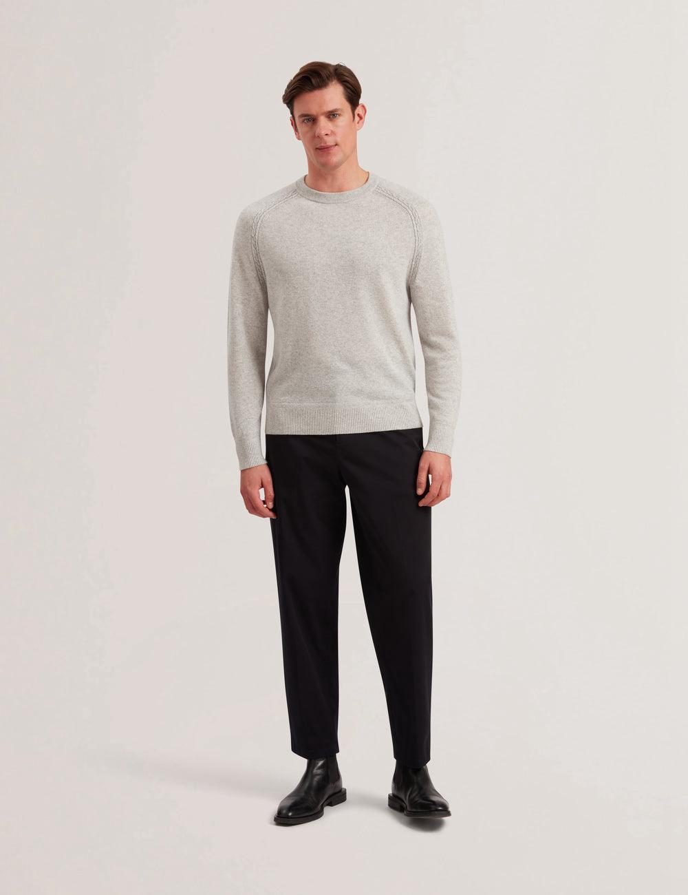 Grey Ted Baker GLANT - Cashmere Cable Detail Crew Neck Men Jumpers | SG  1794-RCOKL