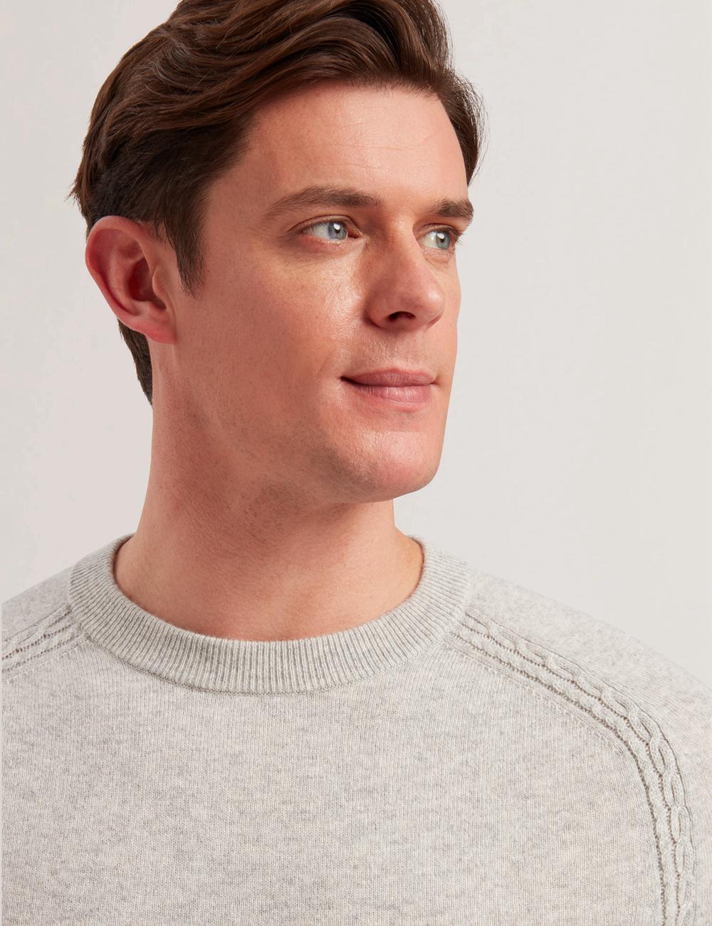 Grey Ted Baker GLANT - Cashmere Cable Detail Crew Neck Men Jumpers | SG  1794-RCOKL